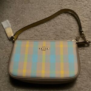 Coach Plaid Clutch - Blue, Yellow, Tan